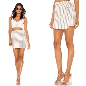 Theory Stripe Wrap Tie Mini Skirt linen Cotton